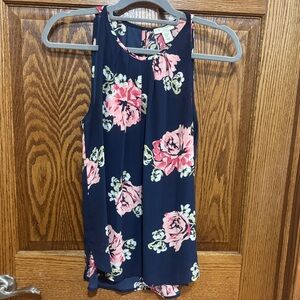Saint Tropez West Floral Tank Top - Navy and Pink